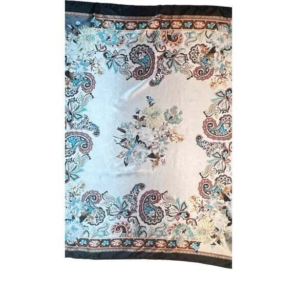2/$30 NEW White Aqua Ivory Gray Black Floral Delicate Flower Silky Fashion Scarf - Picture 9 of 14